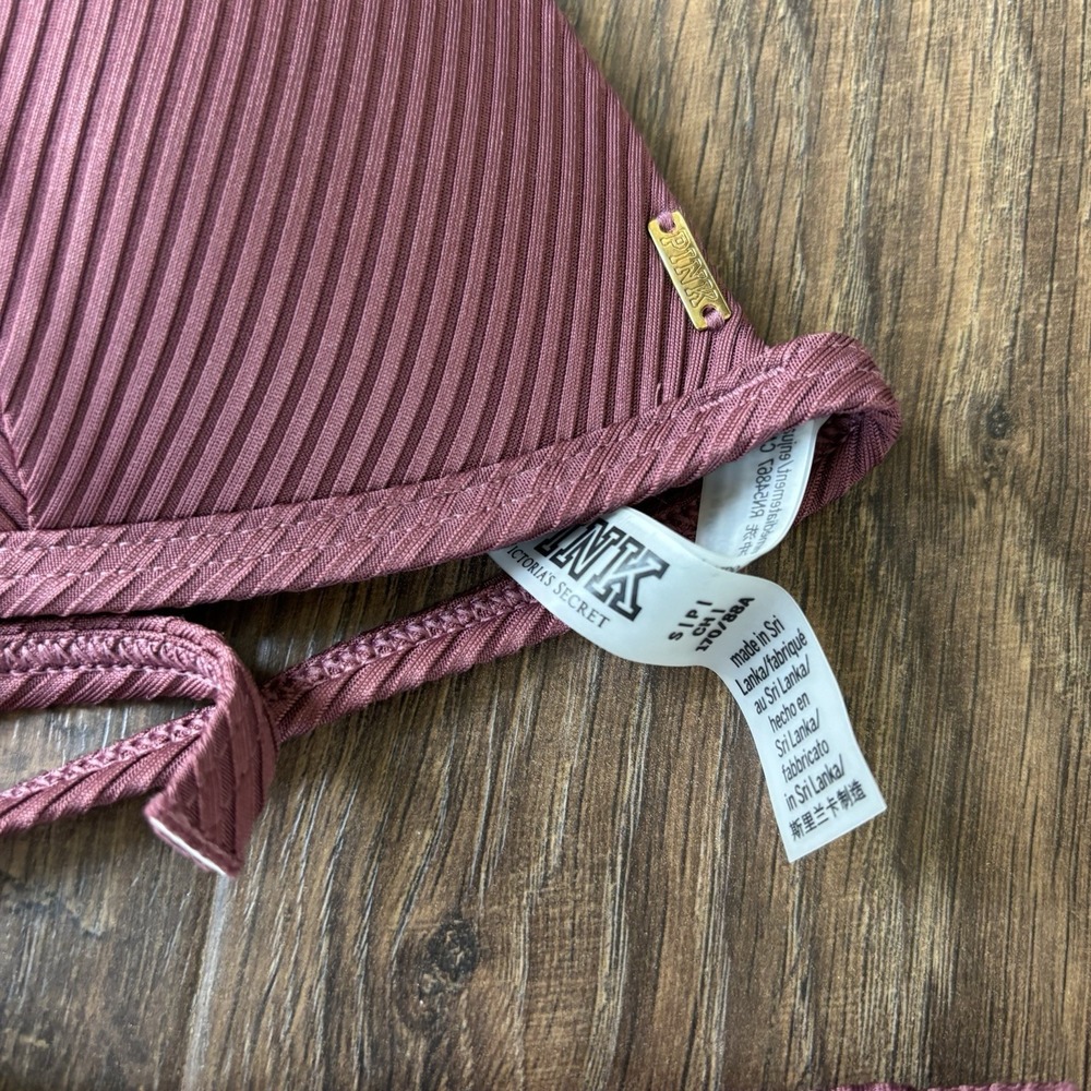 PINK Victoria's Secret Mauve Ribbed Lined Adjustable Bikini Set Size S - Picture 3 of 8